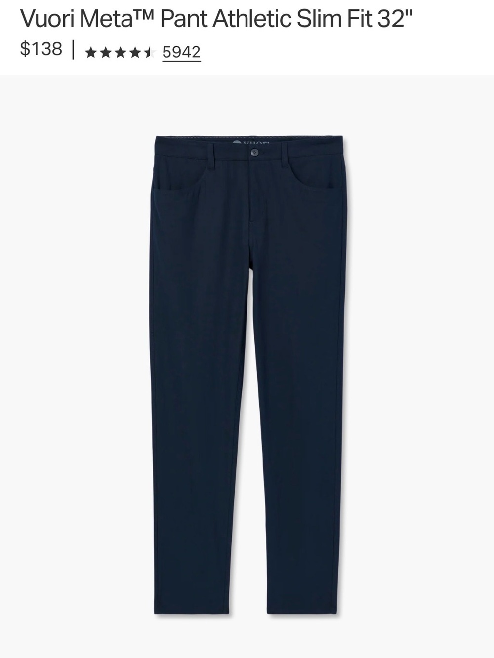 Vuori Meta™ Pant Athletic Slim Fit in Navy